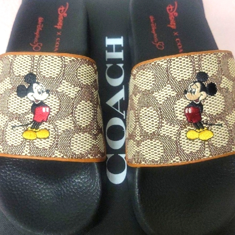 NIB Disney X Coach Sport Slide Jacquard w Mickey Mouse Sz 8